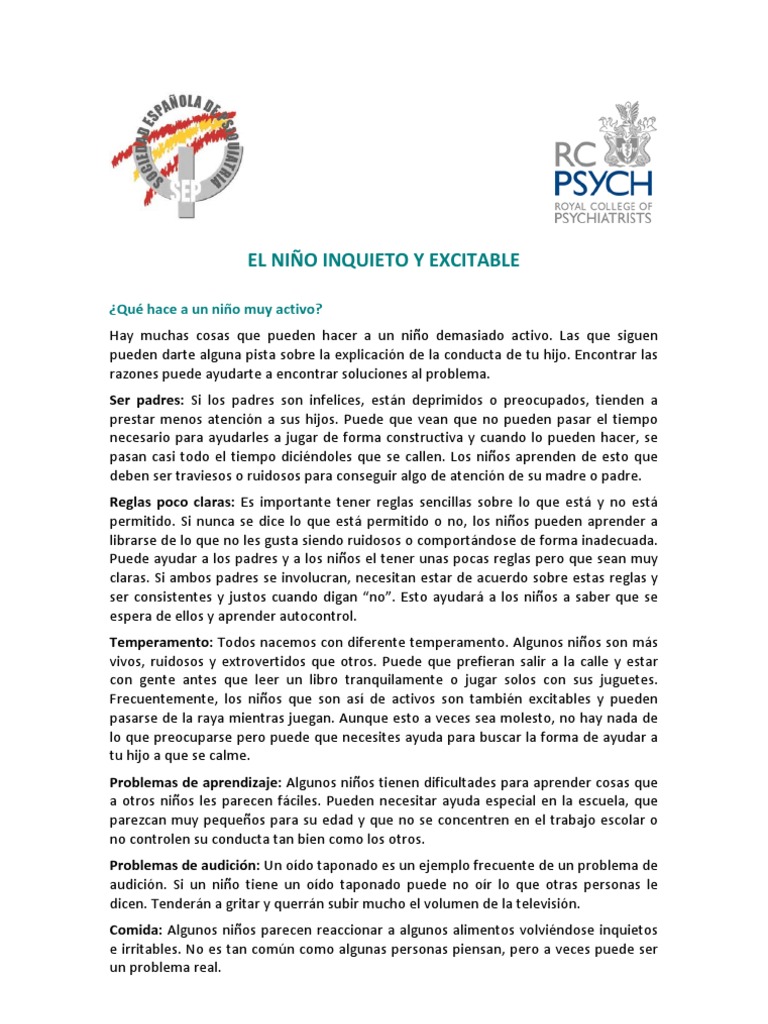 1-El Niño Inquieto y Excitable PDF | PDF | Desorden hiperactivo y ...
