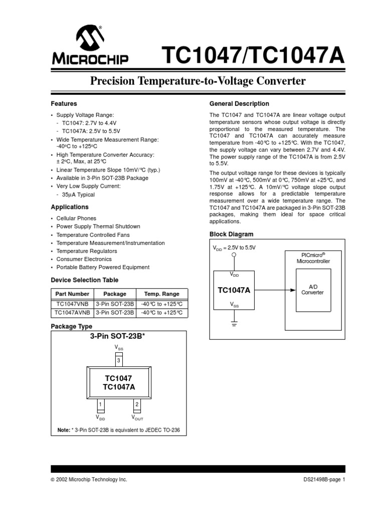 TC1047/TC1047A Precision TemperaturetoVoltage Converter PDF Pic