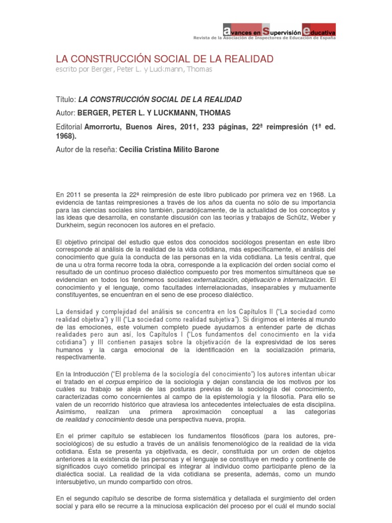 La Construcción Social de la Realidad | PDF | Conocimiento | Sociología