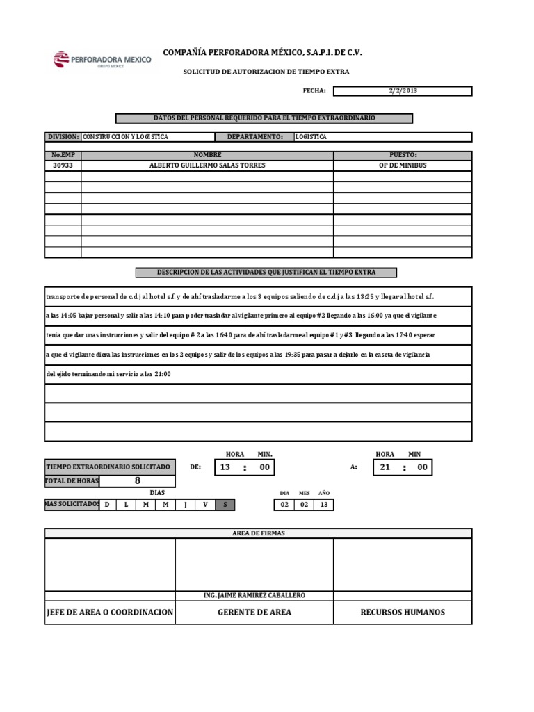 Formato Horas Extras Word Formato Horas Extras Excel Back tscoreks