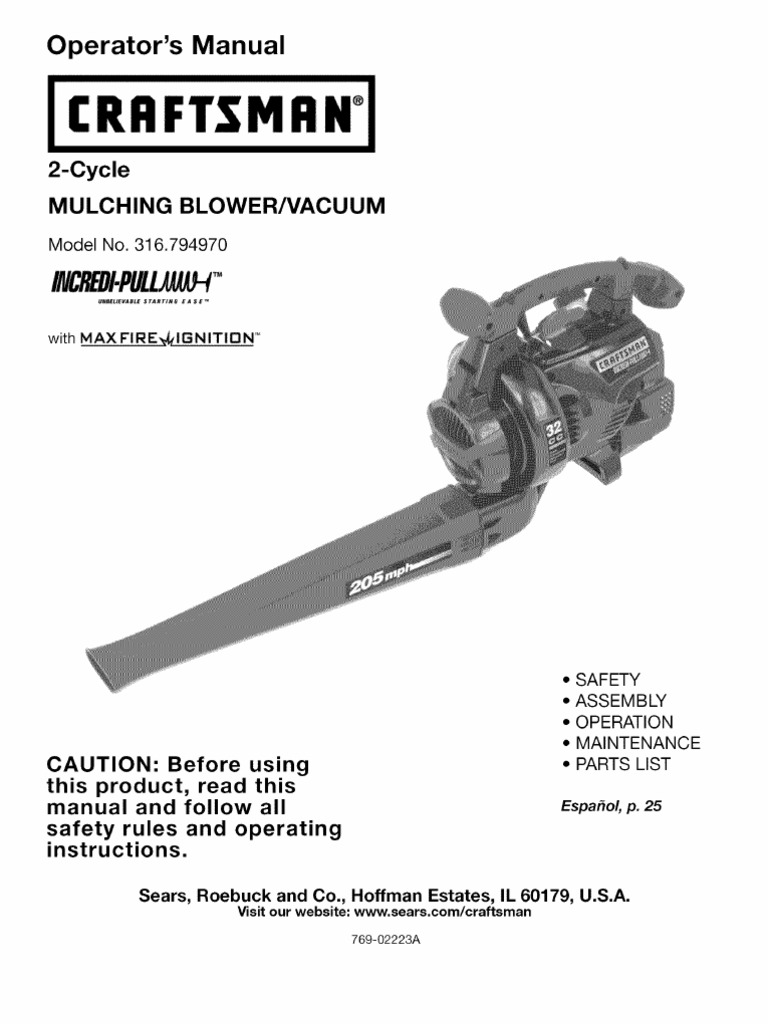 Craftsman Leaf Blower users manual Carburetor Gasoline