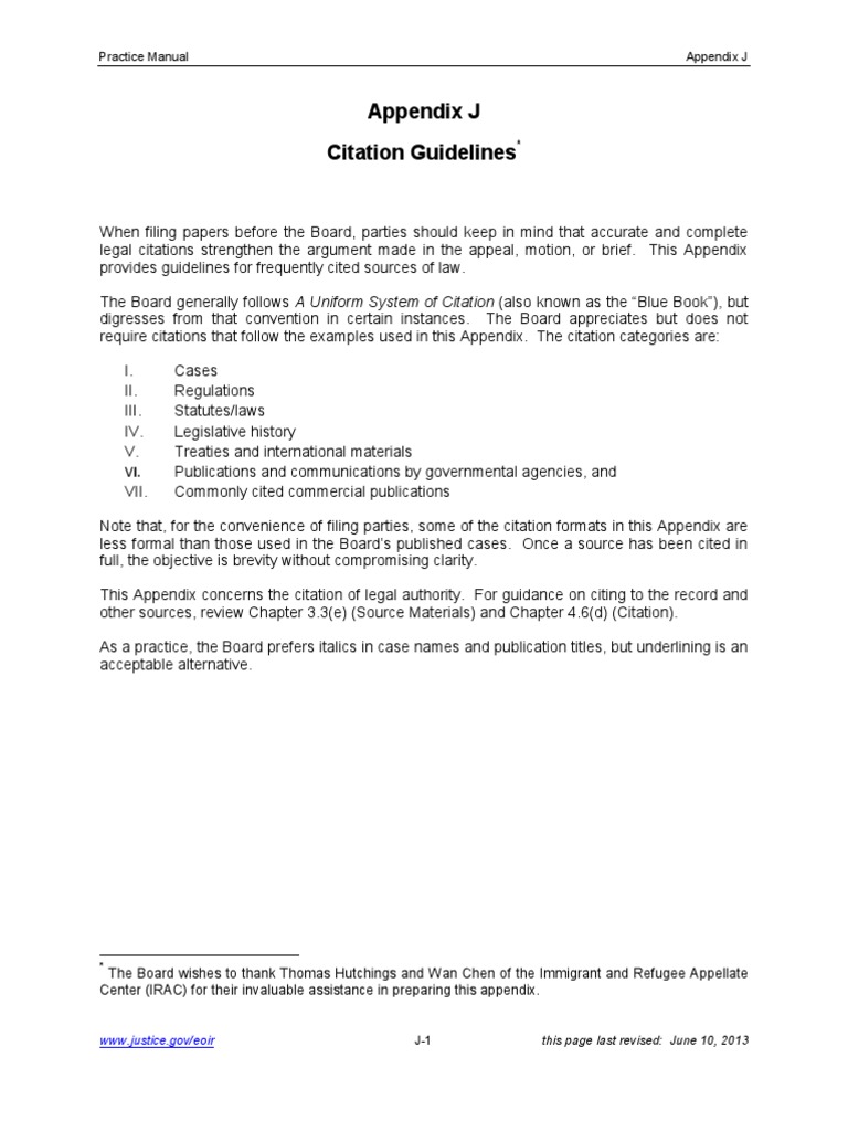 Board of Immigration Appeals (BIA) Citation Guidelines