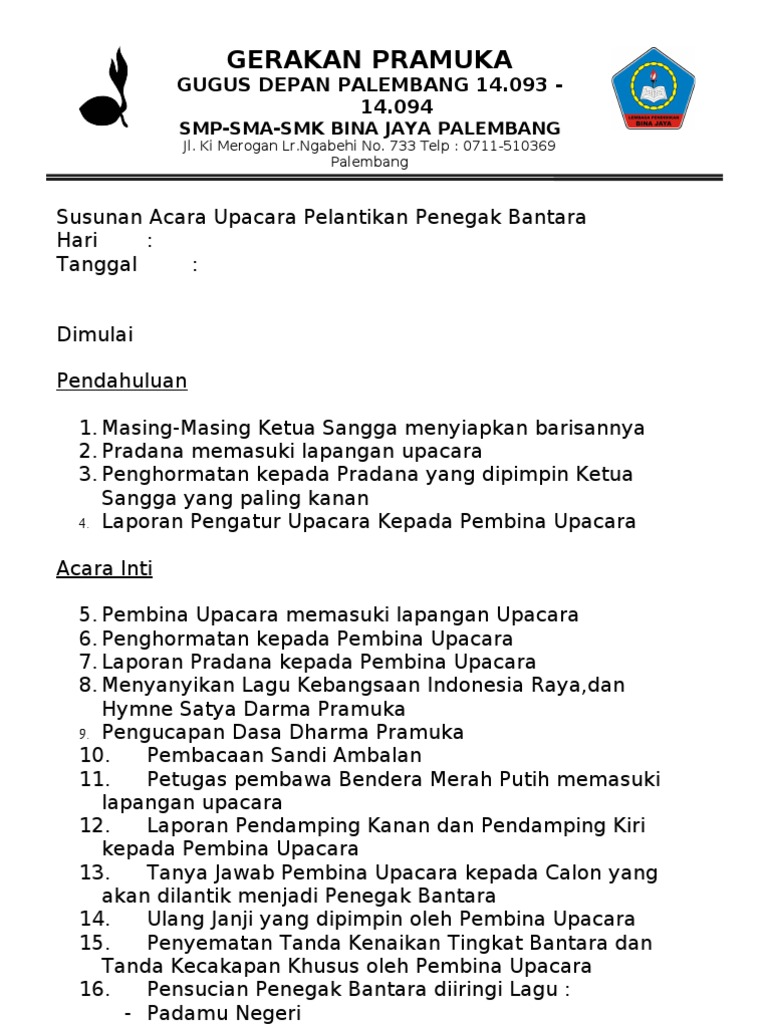 SUSUNAN ACARA PELANTIKAN