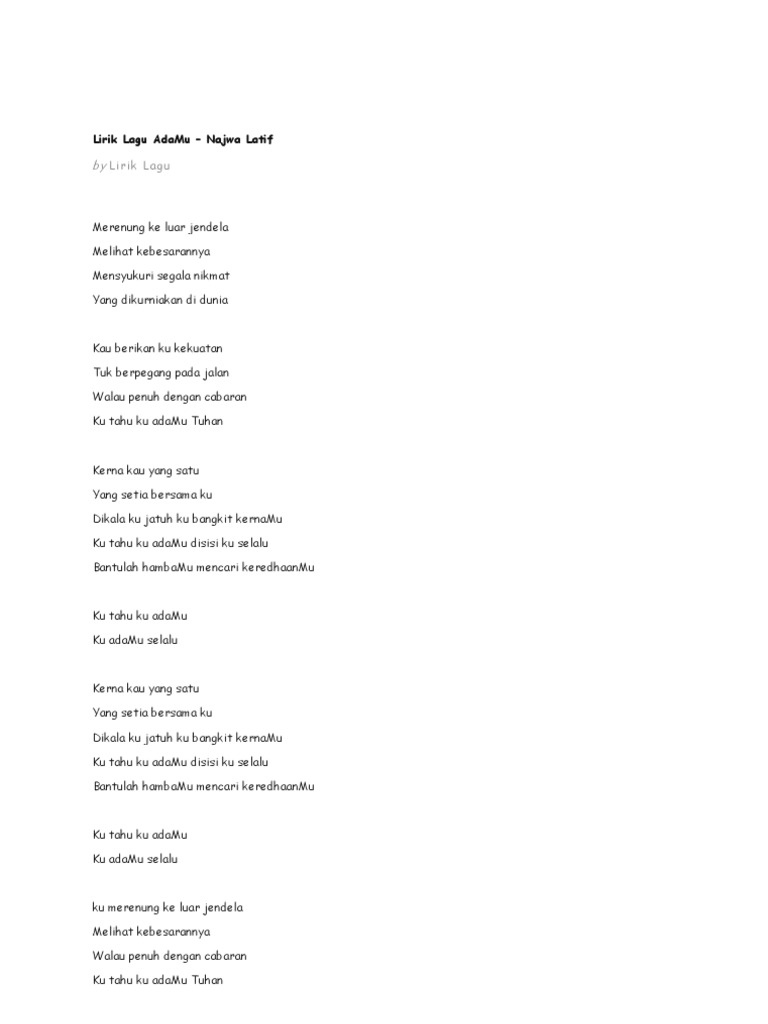 Lirik Lagu Adamu Najwa Latif