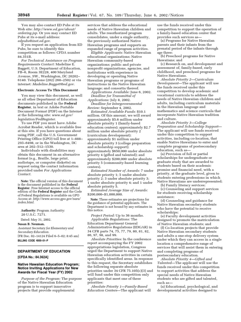 Native Hawaiian Education Program Grants | PDF | Further Education