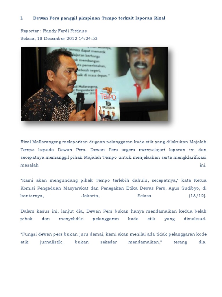 Contoh Kasus Pelanggaran Kode Etik Jurnalisti