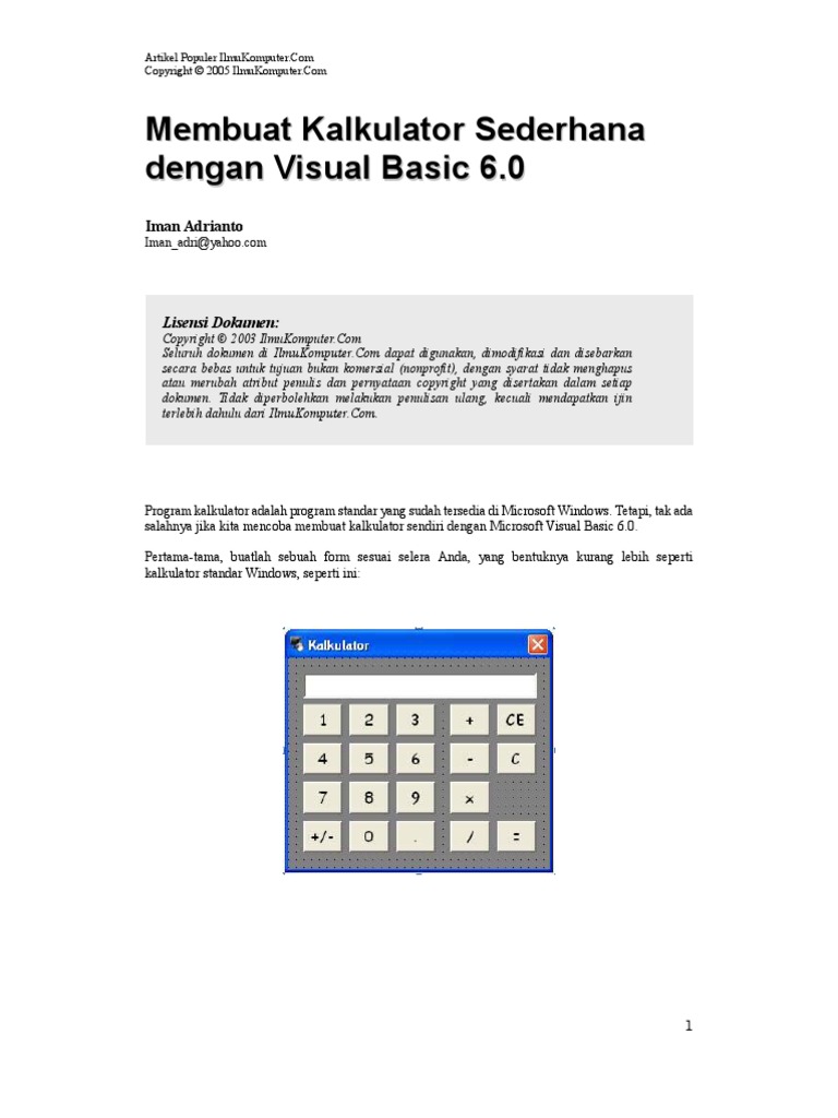 Cara Membuat Kalkulator Sederhana Menggunakan Visual Basic 6 | PDF