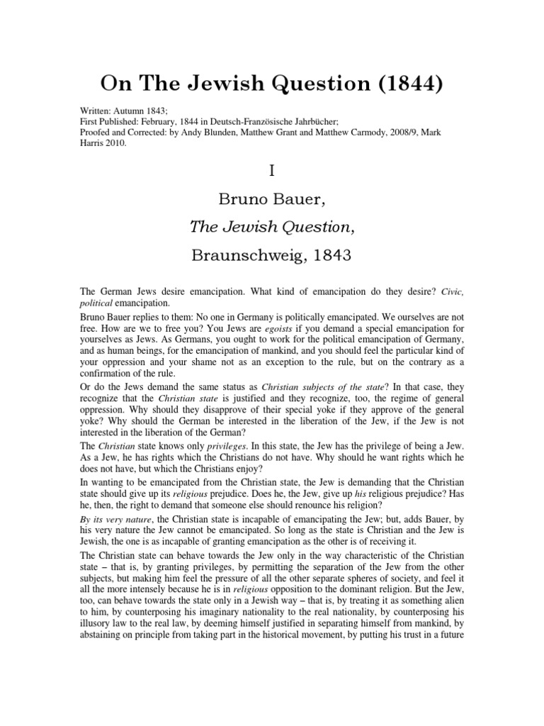 1840 - On The Jewish Question | PDF