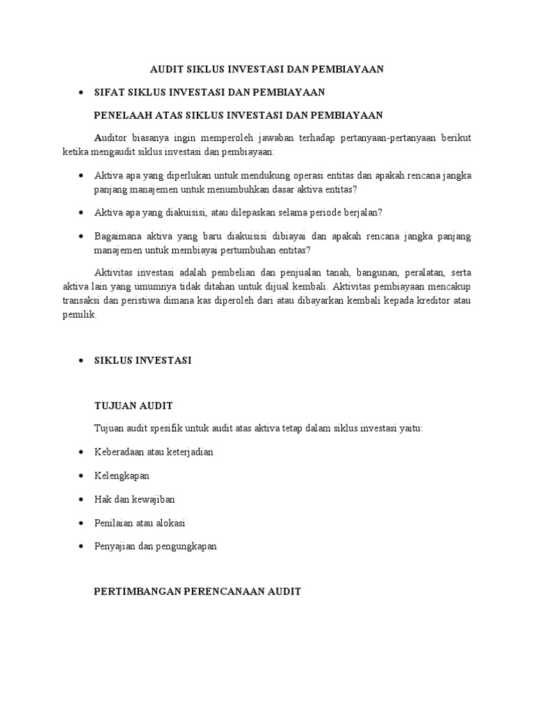 Audit Siklus Investasi Dan Pembiayaan Pdf