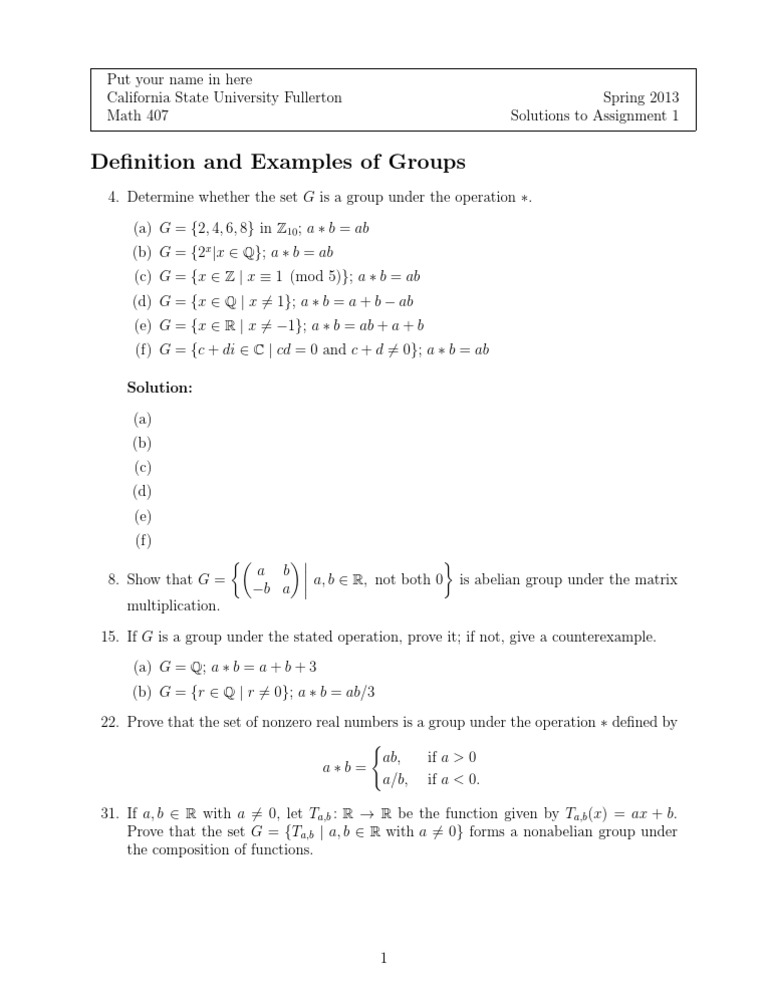 Group Theory Solutions: Chapter 7.1 | PDF