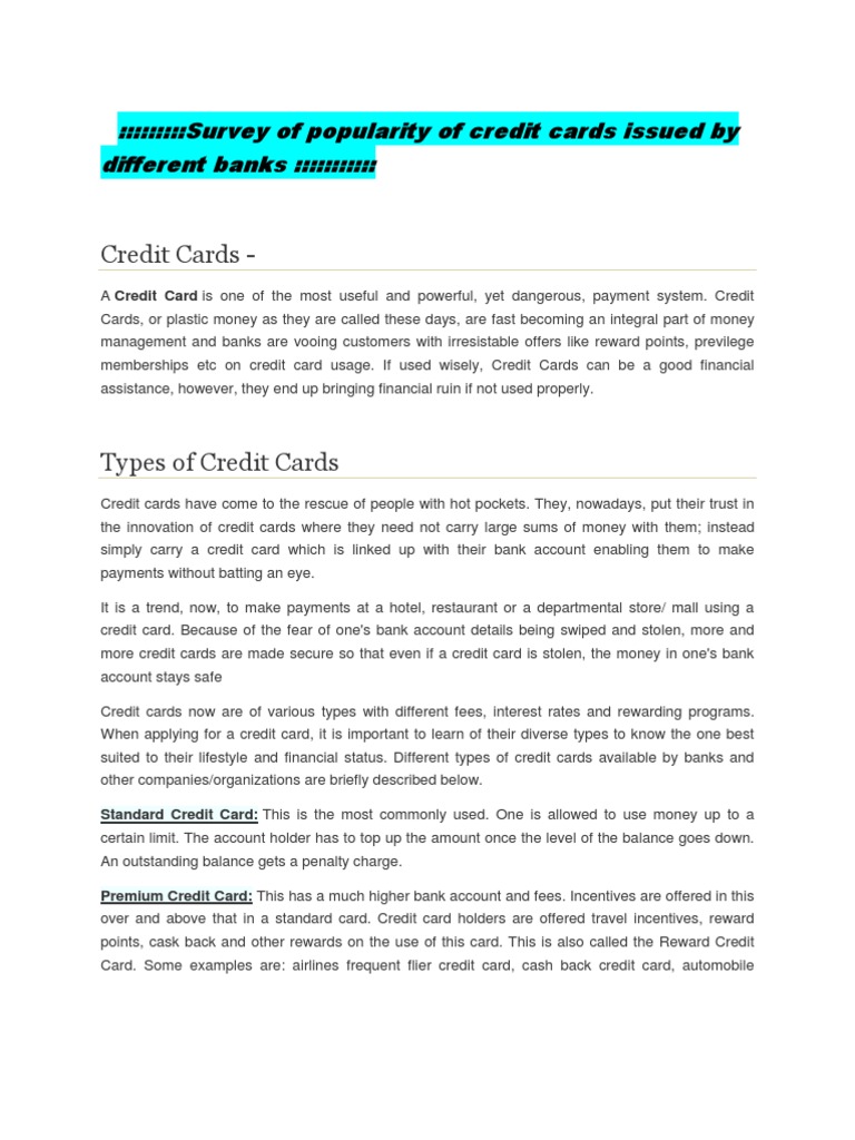 Credit Card Popularity Survey in India | PDF | Credit Card | Debit Card
