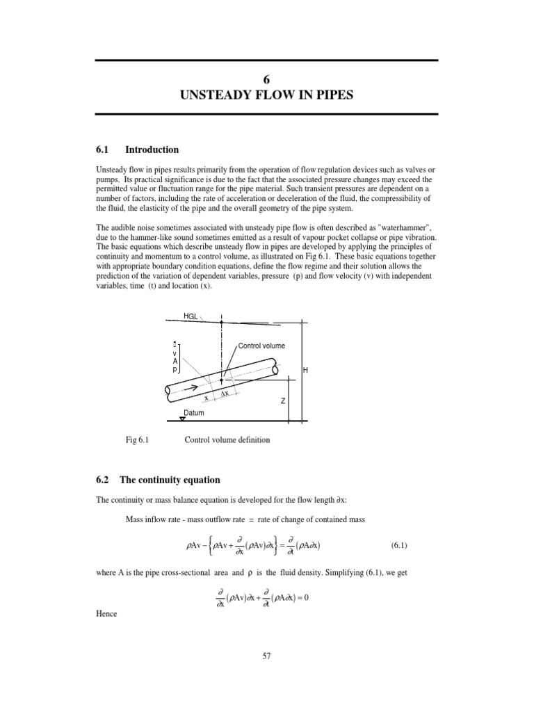 Unsteady Flow Dynamics in Pipes | PDF | Teaching Methods & Materials