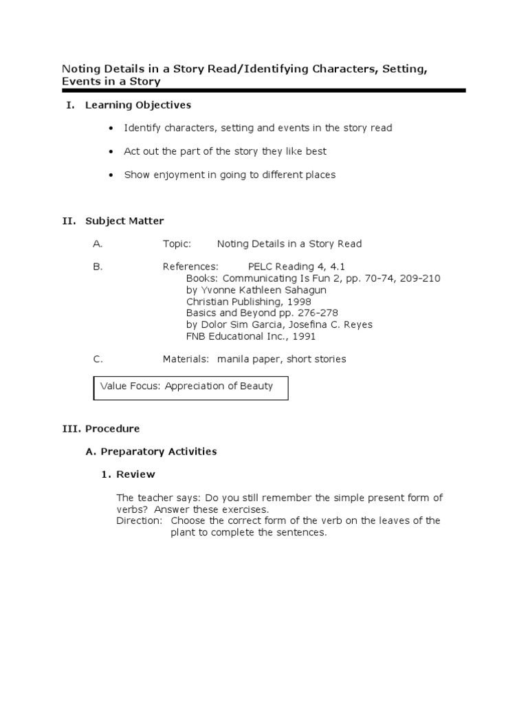 Noting Story Details for Grade 2 | PDF | Lesson Plan | Leisure