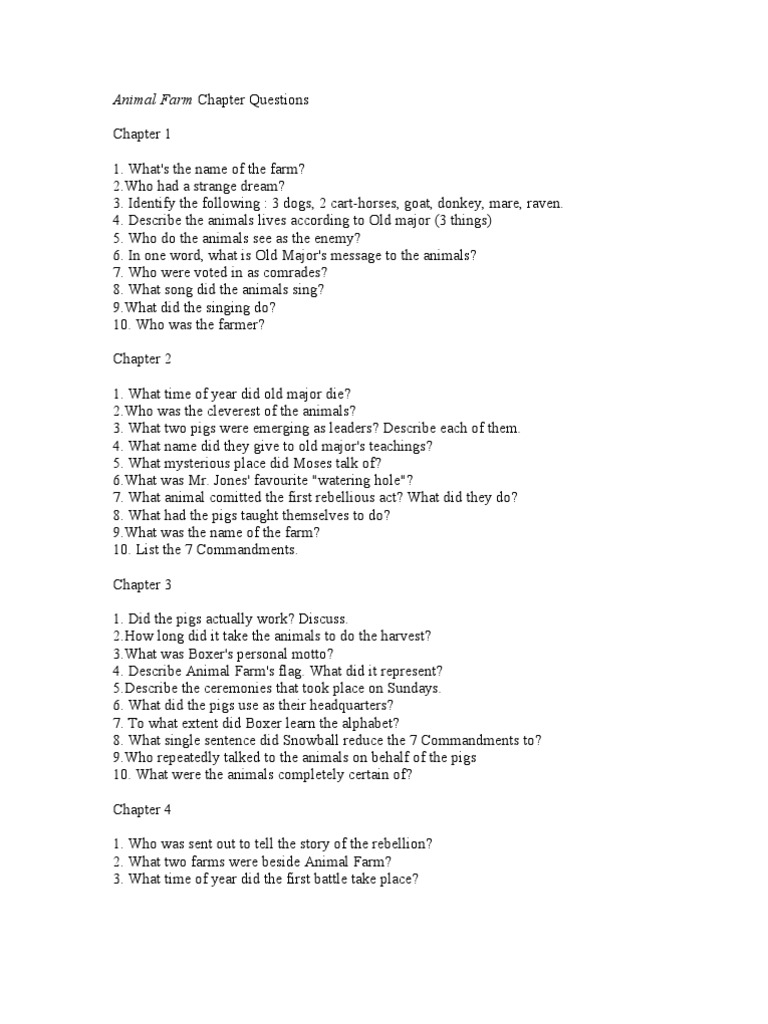 Animal Farm Chapter Questions | PDF | Agriculture