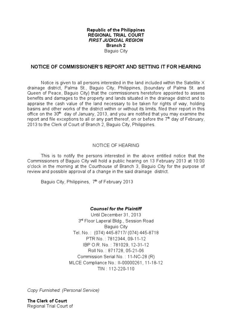 Commissioner’s Report Hearing Notice | PDF | Home & Garden