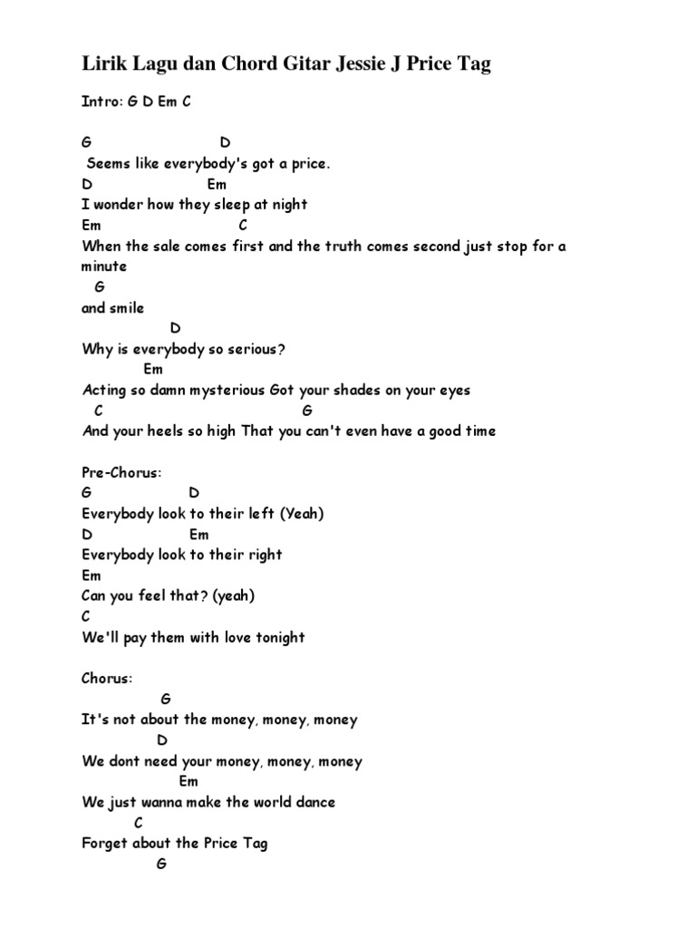 Lirik Lagu Dan Chord Gitar Jessie J Price Tag Song Structure Song Recordings
