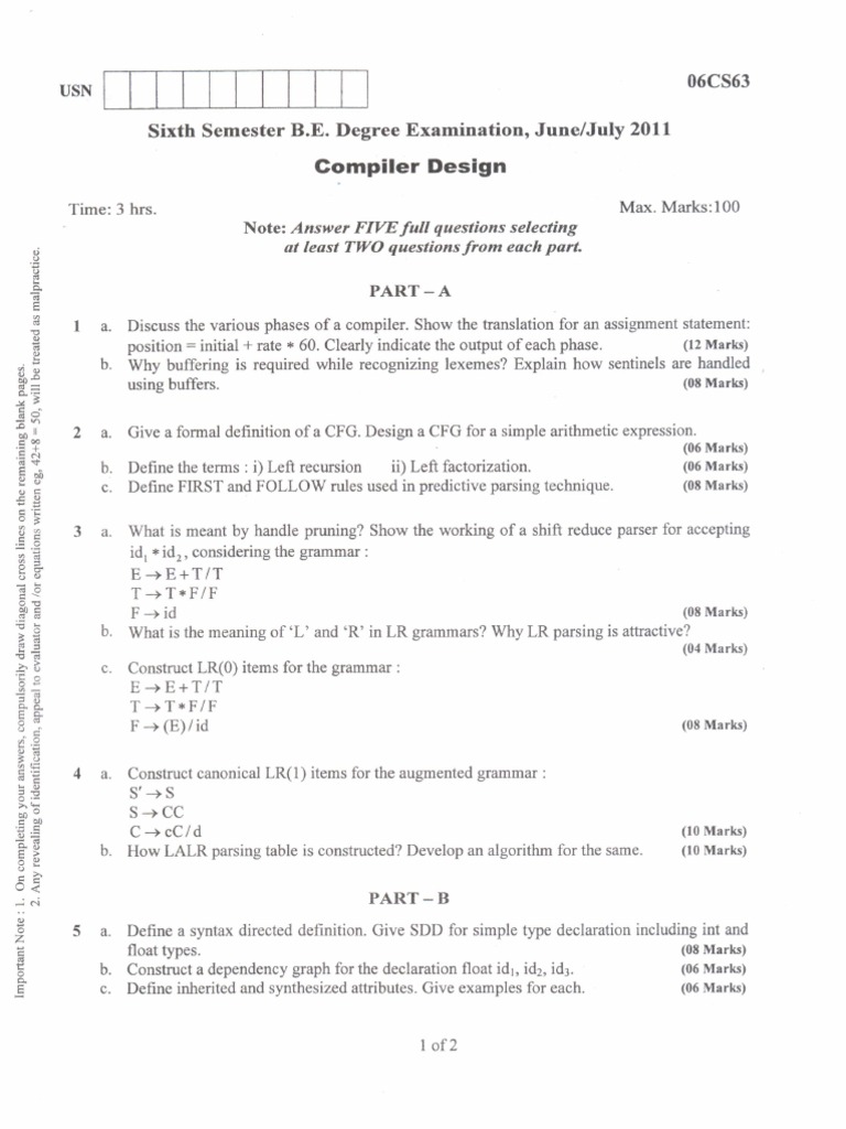 compiler design question paper