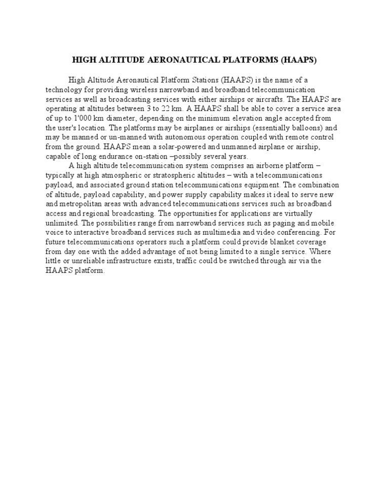 High Altitude Telecom Platforms | PDF