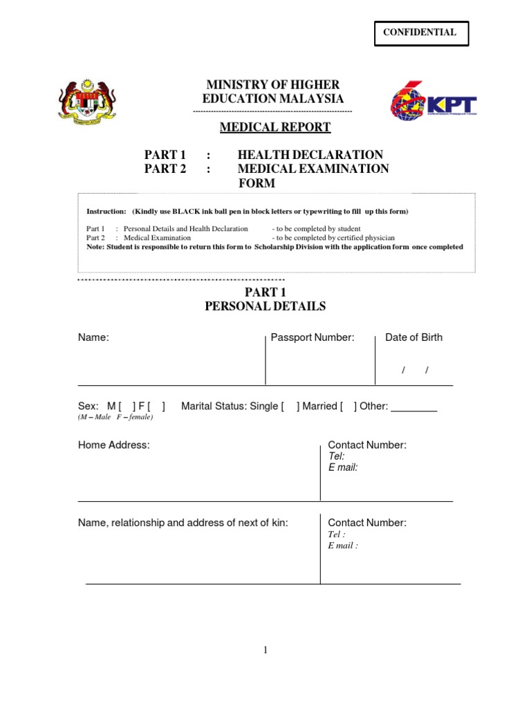 Analysis of a Malaysian Medical Examination Form for Overseas Study