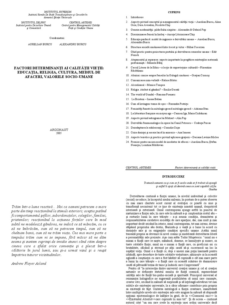 Factori Determinanti Ai Calitatii Vietii | PDF