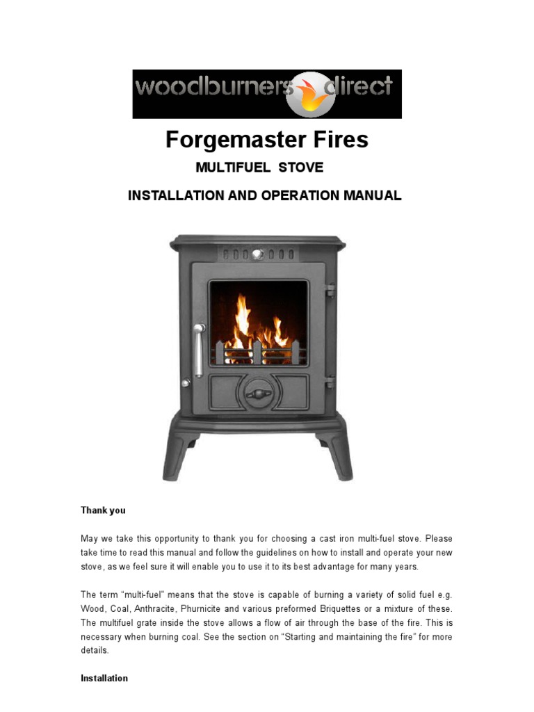 Cast Iron Stove Installation and Operation Manual Forgemaster Fires | PDF |  Chimney | Stove
