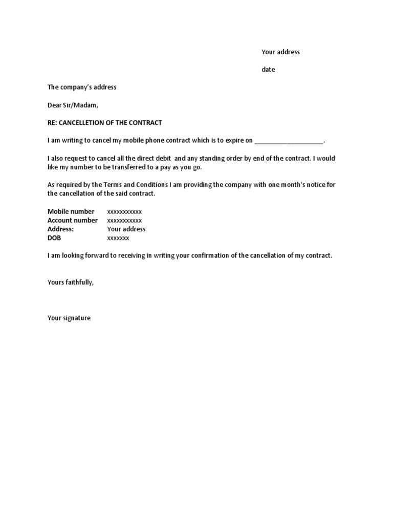 Mobile Phone Cancellation Letter  PDF  Mobile Technology