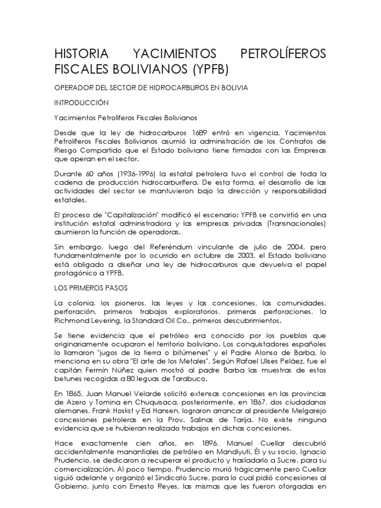 Historia de YPFB en Bolivia | PDF | Bolivia | Petróleo