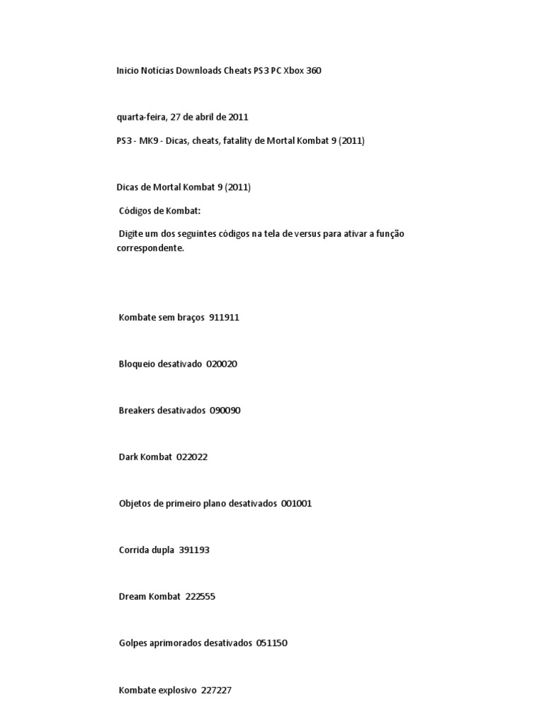 Guia de Bolso para PS3 - Fatalities de MK9, PDF