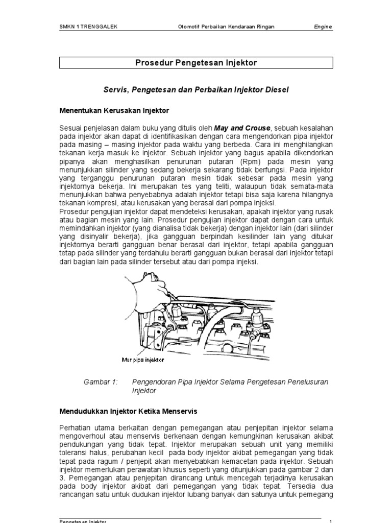 Prosedur Pengetesan dan Perbaikan Injektor | PDF | Teknologi & Rekayasa