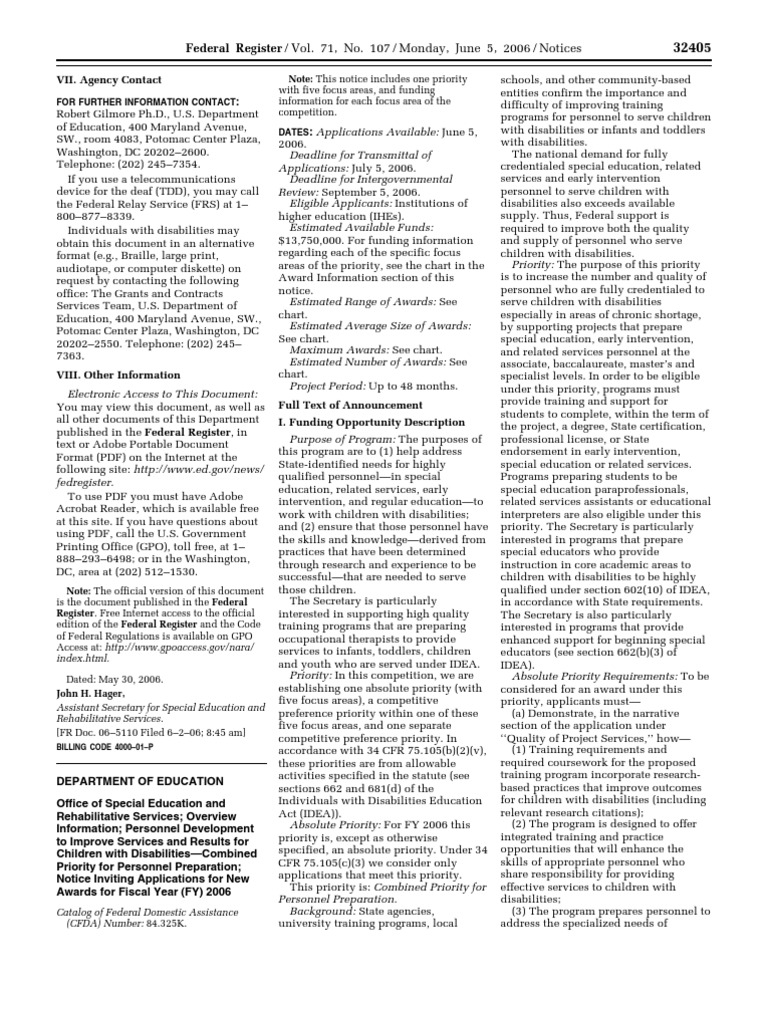 Personnel Development Grants for Disabilities | PDF