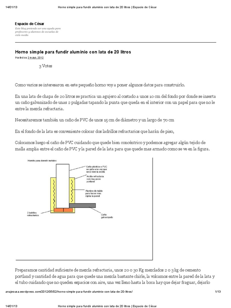 Horno casero para fundir aluminio | PDF | Fundición | Aluminio