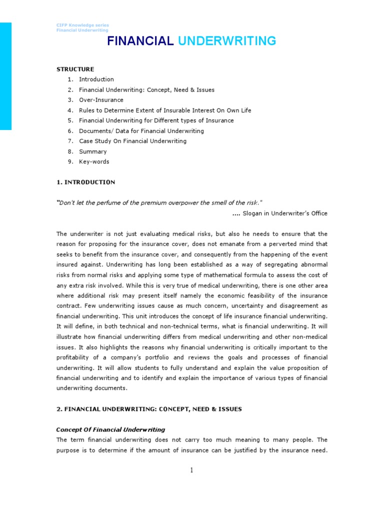 Financial Underwriting PDF Life Insurance Underwriting