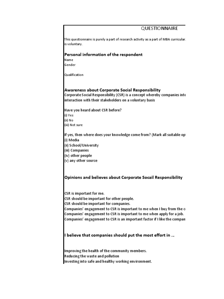 CSR Awareness and Opinions Survey | PDF | Business