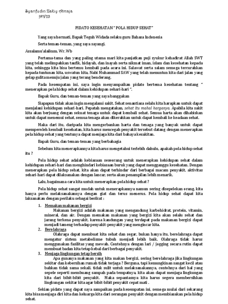 Pidato Kesehatan Pola Hidup Sehat Pdf