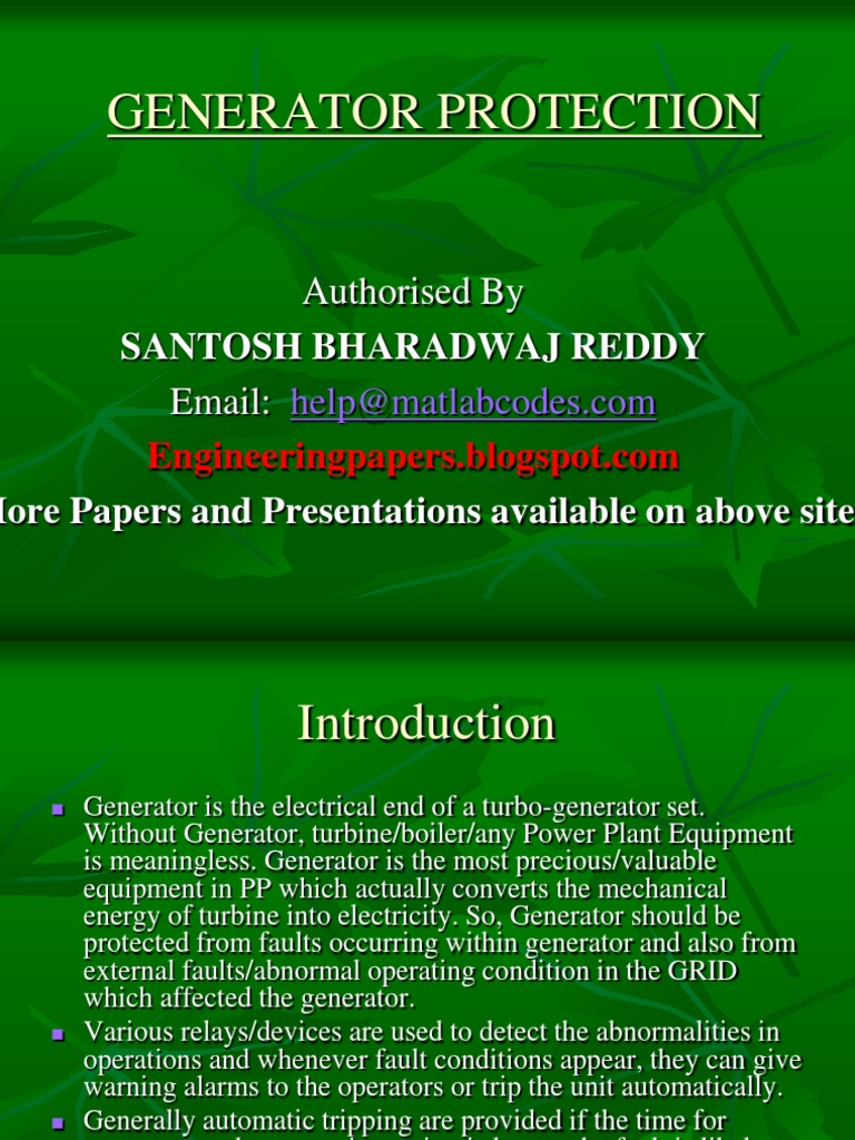 Generator Protection | PDF | Electric Generator | Electric Current