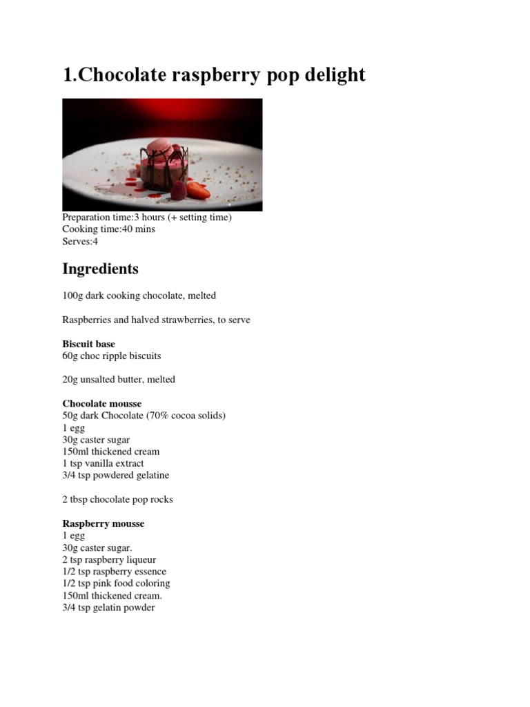 Chocolate Raspberry Mousse Delight Recipe | PDF | Chocolate | Meringue