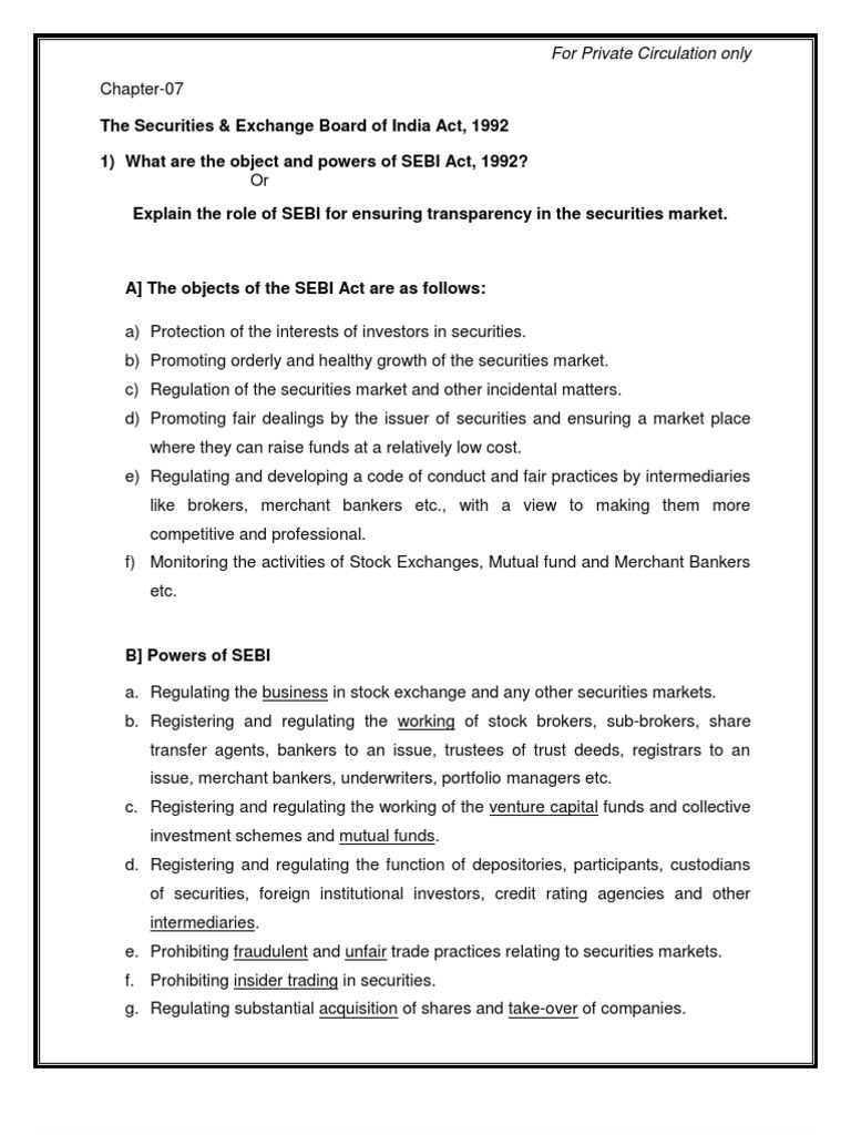 SEBI Act 1992: Investor Protection Overview | PDF | Business