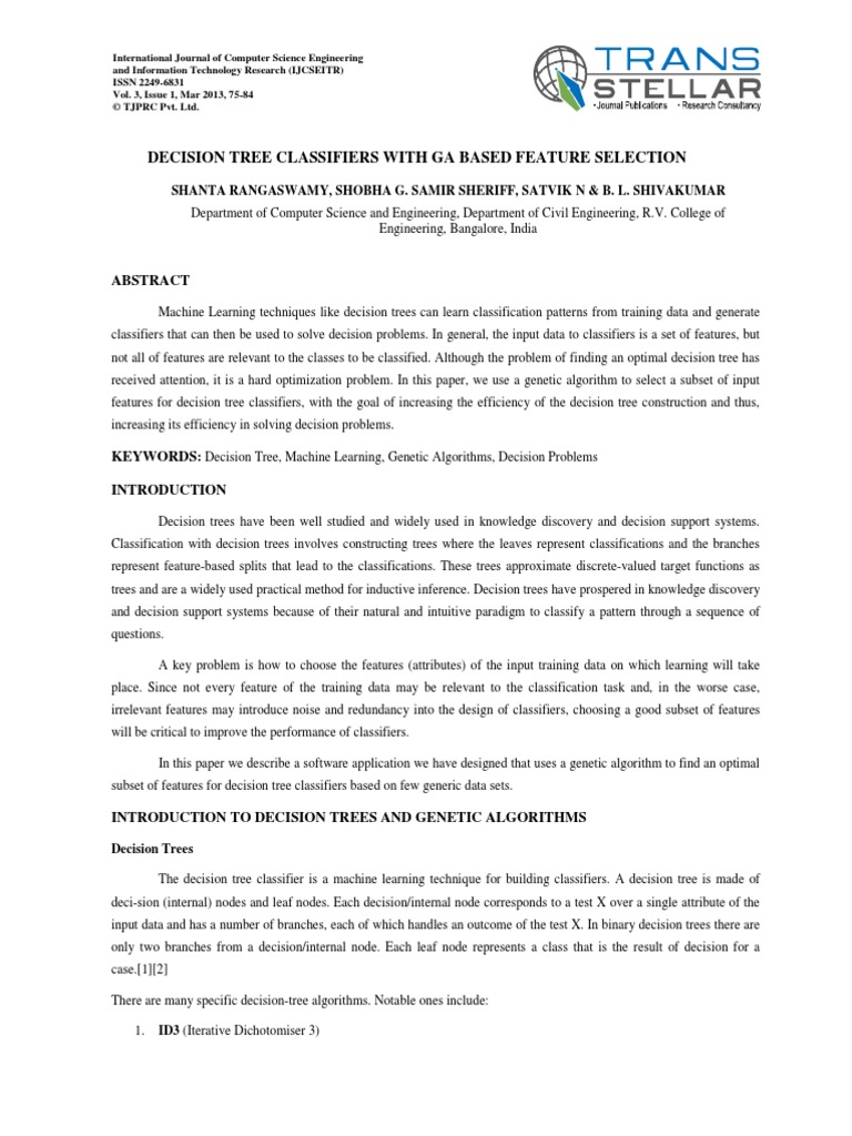 Decision Tree Classifiers With Ga Based Feature Selection | PDF ...
