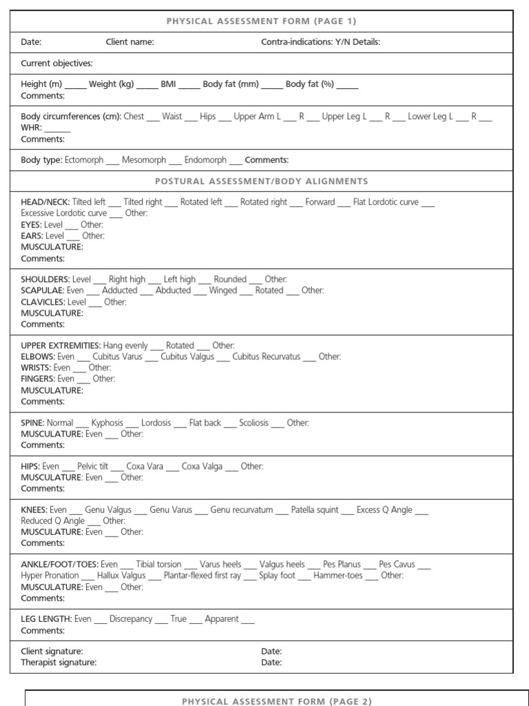 Physical Assessment Form | Anatomical Terms Of Motion | Limbs (Anatomy)