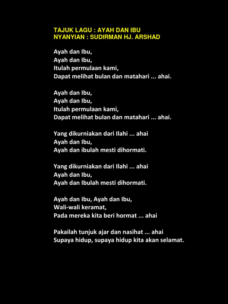 Lirik Lagu Ayah dan Ibu oleh Sudirman | PDF | Memasak, Makanan ...
