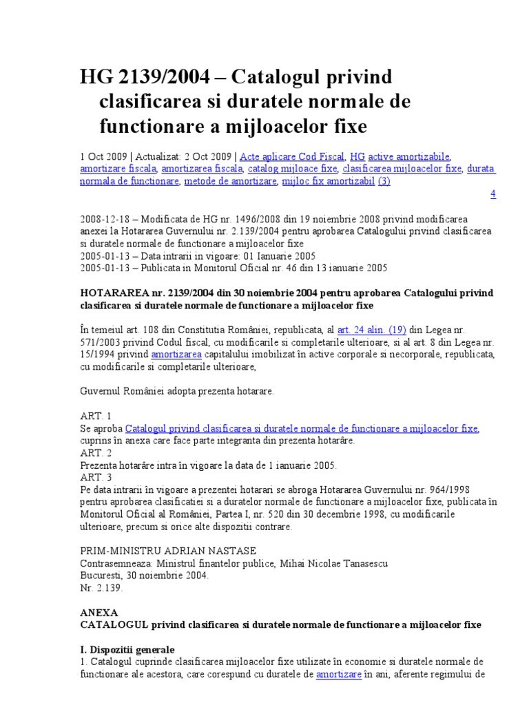 HG 2139 Din 2004 Catalog Durate Mijloace Fixe | PDF