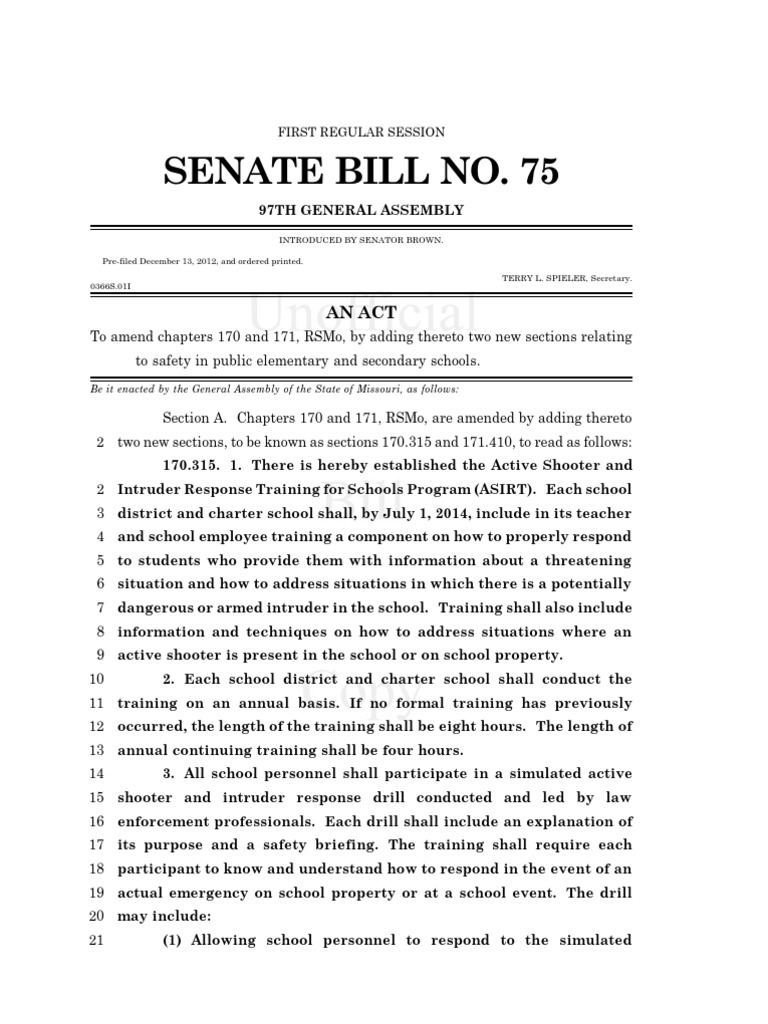 Missouri Senate Bill 75 Emergency Rehabilitation Act Of 1973