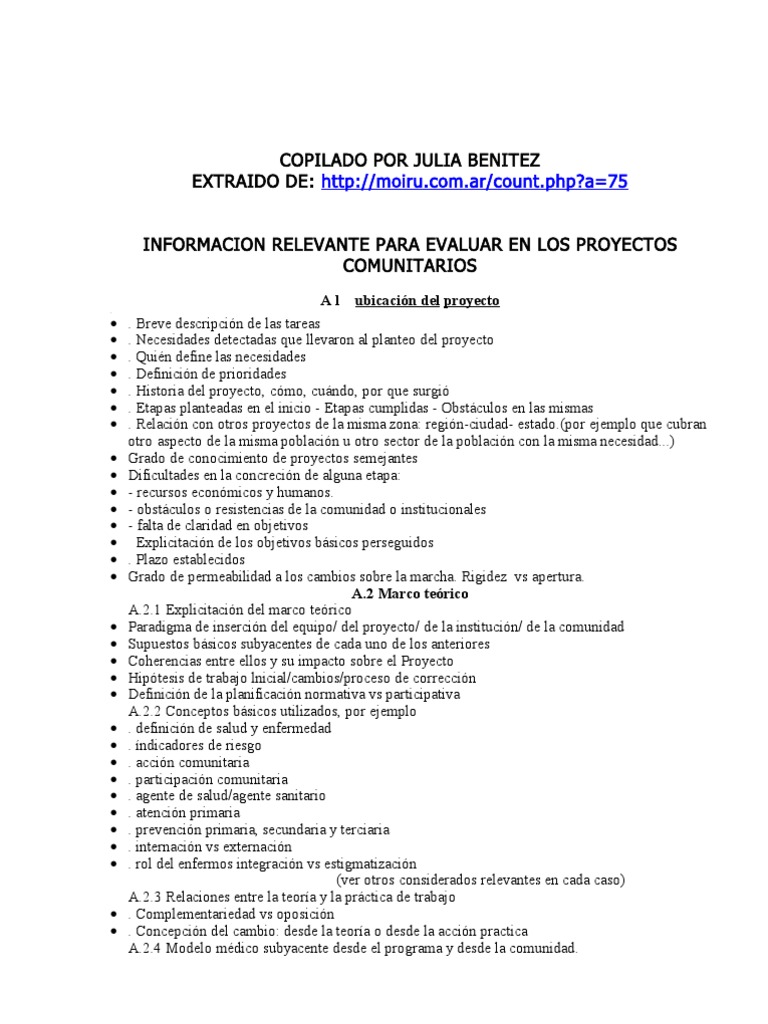 Evaluacion de Proyectos Comunitarios | PDF