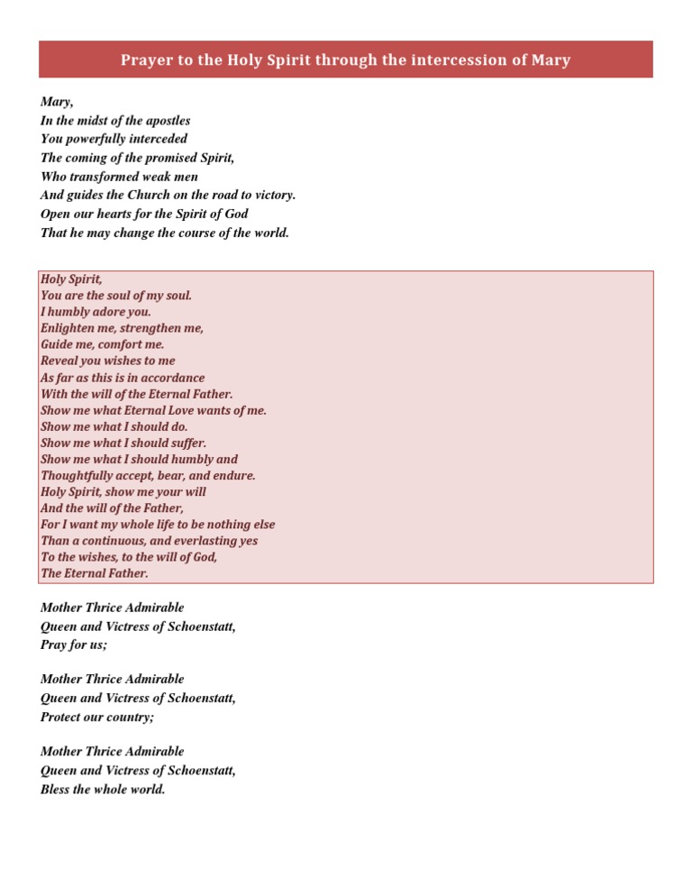 Prayer to the Holy Spirit and Mary | PDF