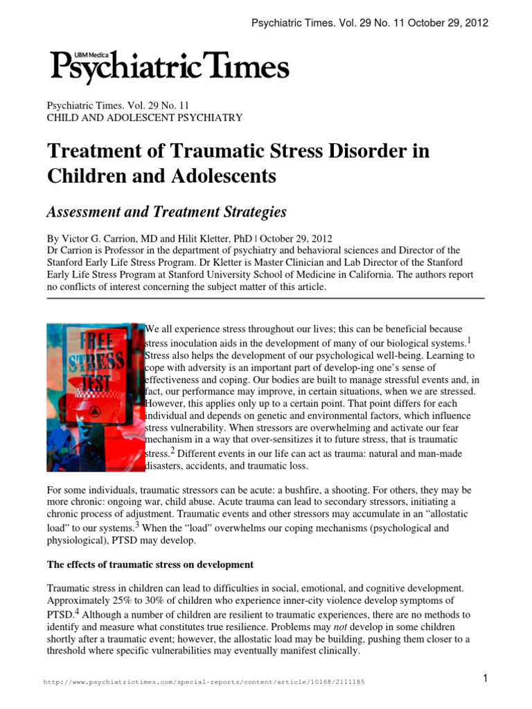 Treatment of Traumatic Stress Disorder in Children and Adolescents ...