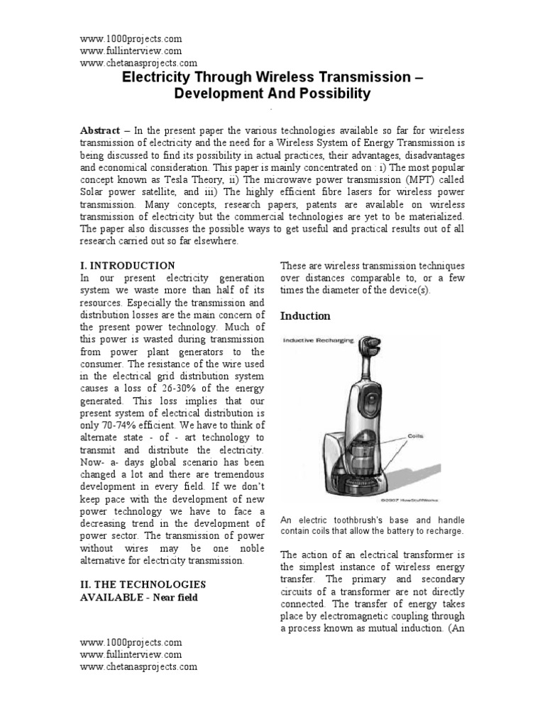 Electricity Through Wireless Transmission - Development and Possibility ...