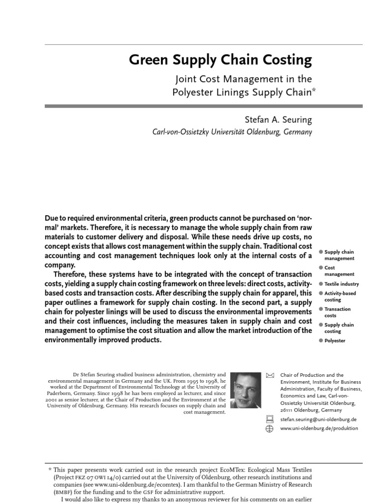 Green Supply Chain Costing | PDF | Supply Chain | Supply Chain Management
