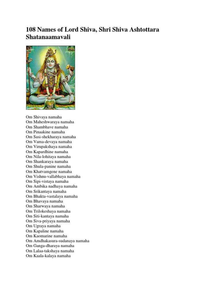 108 Names of Lord Shiva, Shri Shiva Ashtottara Shatanaamavali | PDF