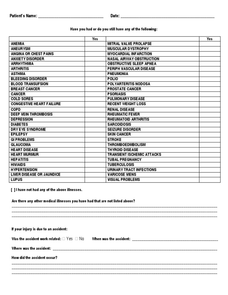 Medical History and Accident Form | PDF