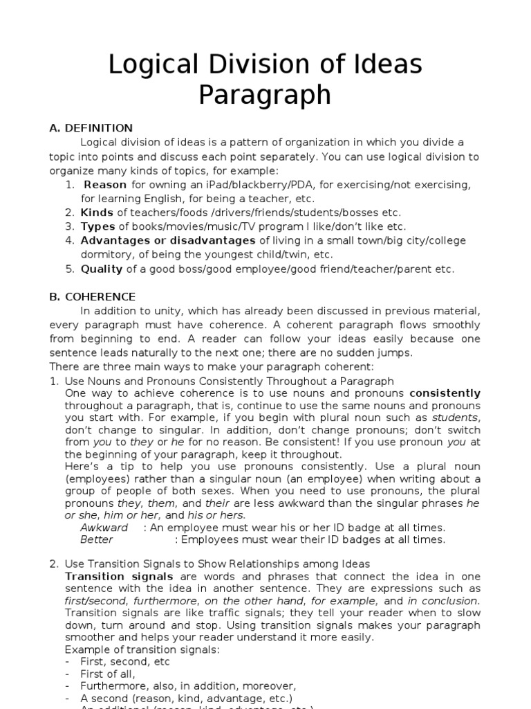 thesis statements for logical division of ideas